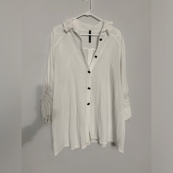 IC By Connie K Blouse Top Gauze Button Down Flowy Hippie Boho White Size S M - Picture 1 of 11